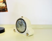 Vintage Alarm Clock, French Art Deco SMI Bedhead Alarm Clock, Beige and Gold Color, Bakelite, Retro Home Decor, Made in France, 1930s