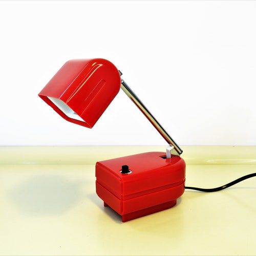 Vintage Space Age Telescopic Desk Table or Wall Lamp, ''Stella'' Fagerhults, Red Color, Retro Scandinavian Design shops Mid Century, Sweden, 70s