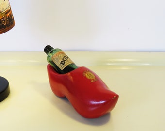 Vintage Dutch Wooden Shoe Advertisement, Erven Lucas Bols, Dutch Clogs, Genever Small Bottle, Amsterdam Distillery, 50s