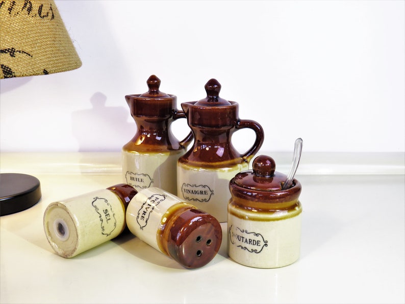 Vintage Vinegar Oil Salt Pepper and Mustard Dispenser Holder Etsy
