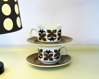 Vintage Teacup and Saucer, Pair of Retro Staffordshire Teacups, Pottery Coffee Cups, Home Kitchen Decor, Drinkware, Made in England, 70s