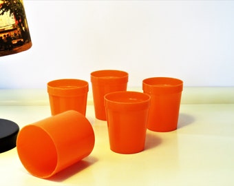 Vintage Nesting Tumblers Drink Cups, Portable Drinking Cups with Cap, Set of 4, Portable Cups, Camping, Hiking, Orange Color, Greece, 70s