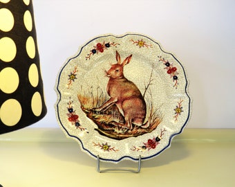 Vintage Decorative Wall Plate, Round Plate, Wall Hanging Home Decor, Rabbit Decor, Design Wall Hanging Rustic Kitsch Decor, Italy, 70s