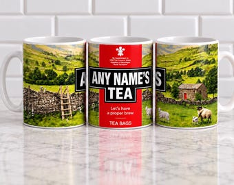 Personalised Yorkshire Countryside Tea Mug, Custom 11oz Ceramic Mug, Any Name Mug
