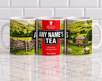 Personalised Yorkshire Countryside Tea Mug, Custom 11oz Ceramic Mug, Any Name Mug