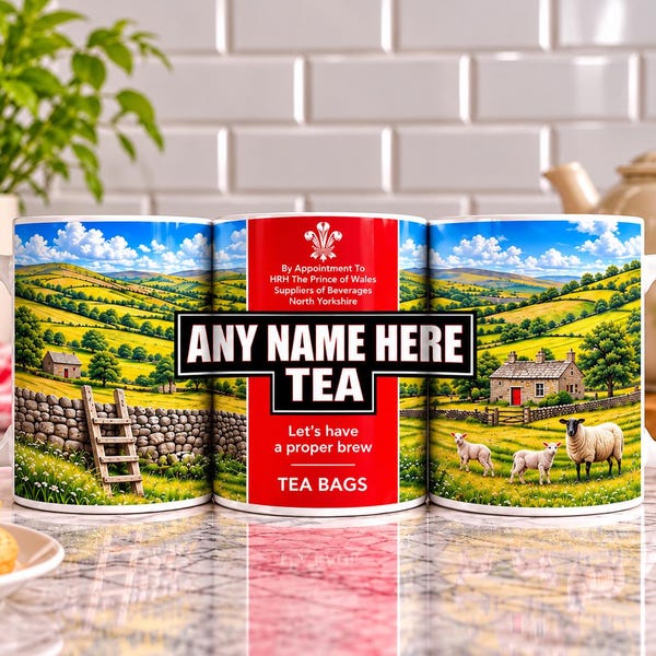 Personalised Yorkshire Countryside Tea Mug, Custom 11oz Ceramic Mug, Any Name Mug