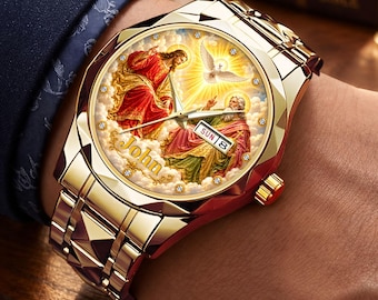 Orologio cristiano personalizzato della Santissima Trinità, orologio religioso, ricordo di fede, regalo cristiano per uomo, regalo religioso per devoti