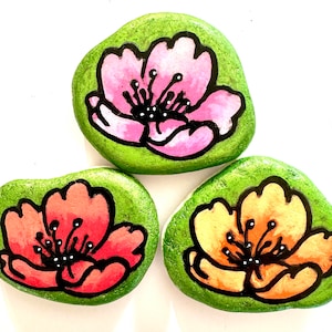 Einzigartiges Geschenk - Bemalte Steine Set 3 Lotus Flower