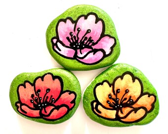 Einzigartiges Geschenk - Bemalte Steine Set 3 Lotus Flower