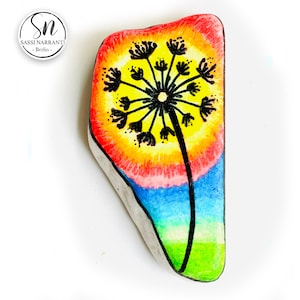 Einzigartiges Geschenk - Bemalter Stein Löwenzahn Neonfarben