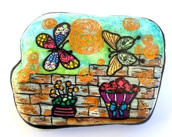 Unique Gift - Painted stone Butterflies