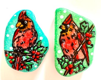 Unique Gift - Painted Stones "touch and feel" birds set with 2 Stones