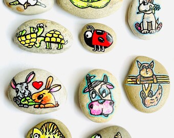 Painted Stones (Set of 10 Stones) - Sweet animals