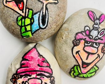 Unique Gift - Hand-painted stones set of 3 Stones - Dwarf - Imp - Gnome