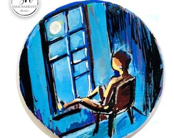 Unique Gift - Painted Stone,  personalized stone, gift against depression - woman looking at the window in a blue room