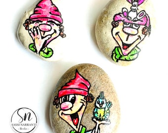 Hand-painted stones set of 3 Stones - Dwarf - Imp - Gnome