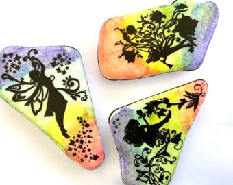 Unique Gift - Painted Stones Fairy set of 3 stones