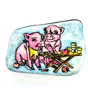 Unique Gift - Painted Stones  Pigs for Christmas feast