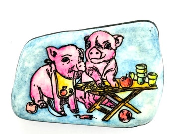Unique Gift - Painted Stones  Pigs for Christmas feast