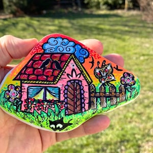 Einzigartiges Geschenk - Katzenhaus - bemaltem Stein