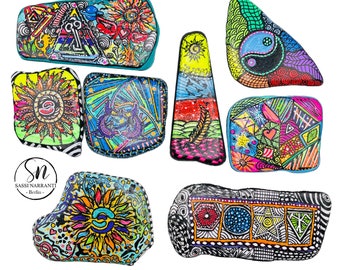 Set von handbemalten bunten und abstrakten Steinen - Perfekt für vielfältige Geschenke!