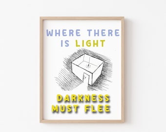 Where there is a light darkness must flee" - Printable Poster - Print - Mindfulness - Yoga Cat - Mental Health