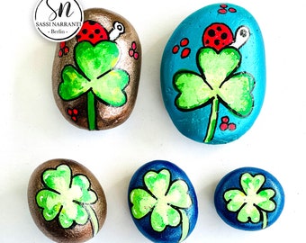 Painted Stones (Set of 5 Stones) - Four-leaf clover - lucky clover