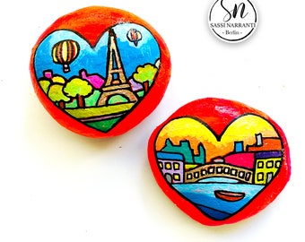 Unique Gift - Painted Stones (Set 2 Stones) - Landscapes Paris and Venice