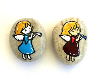 Unique Gift - Painted Stones Set 2 christmas angels