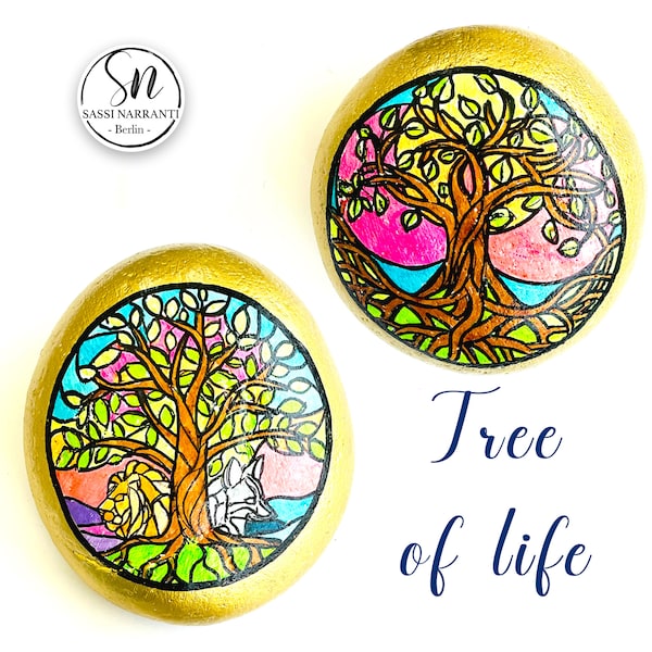 Personalisierter Baum des Lebens - Glücksstein - Heilende Steine - Bemalte Steine -Geschenkidee, Mitbringsel, Glücksbringer