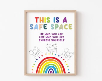 LGBTQIA+ Inclusivity Poster | This is a Safe Space - Printable Poster - Print - Therapy - Mental Health