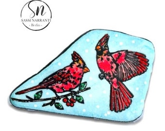 Unique Gift - Painted Stones "touch and feel" birds set (2 Stones)