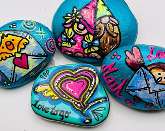 Handbemalte Liebesbrief-Steine - Set aus 4 Steinen