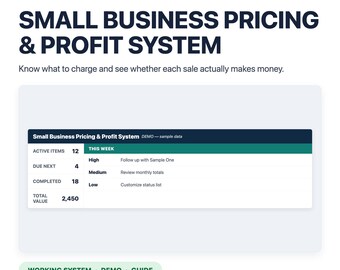 Sistema de precios y ganancias para pequeñas empresas / Planificador de negocios en Google Sheets, rastreador editable, guía para principiantes