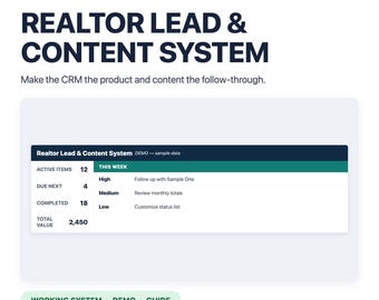 Sistema de generación de clientes potenciales y contenido para agentes inmobiliarios / Planificador de negocios en Google Sheets, rastreador editable, guía para principiantes