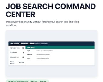 Centro de comandos para la búsqueda de empleo / Planificador de negocios de Google Sheets, rastreador editable, guía para principiantes