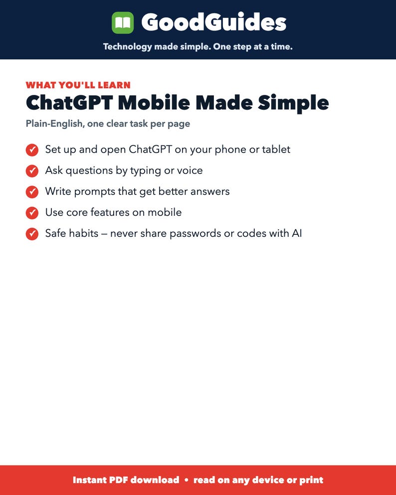 ChatGPT Mobile Beginner Guide + Prompt Checklist | AI Digital Starter Kit image 4