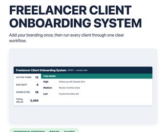 Sistema de incorporación de clientes para freelancers / Planificador de negocios de Google Sheets, rastreador editable, guía para principiantes