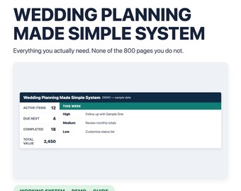 Sistema simplificado para planificar bodas / Planificador de negocios en Google Sheets, rastreador editable, guía para principiantes