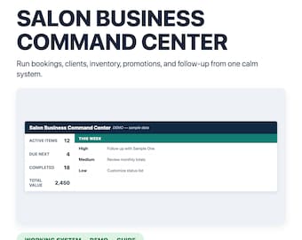 Centro de mando para negocios de salones de belleza / Planificador de negocios en Google Sheets, rastreador editable, guía para principiantes