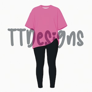 May include: A bright pink short-sleeved t-shirt paired with solid black leggings. The text TTDesigns is overlaid across the center of the clothing in a dark gray, rounded font with a small heart icon integrated into the letter D.