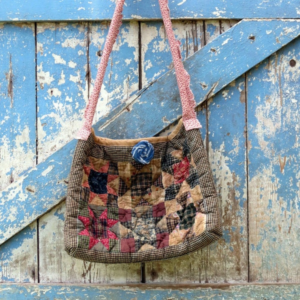 Bit O' Honey & History Bag/ upcycled primitive purse/eco quilted carry-all