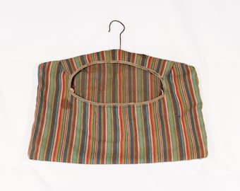 Bolsa vintage a rayas para pinzas de ropa, bolsa colgante para pinzas de lavandería con percha de metal, decoración rústica para lavadero, textil vintage