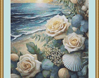 Shells and Roses Cross Stitch Pattern