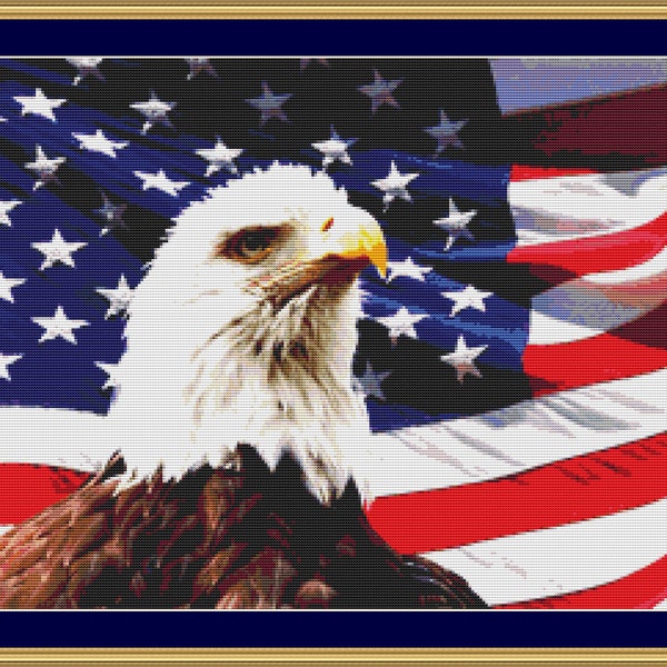 Eagle And Flag Cross Stitch Pattern