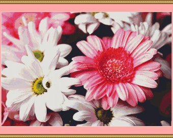 Gerberas And Chrysanthemums Cross Stitch Pattern