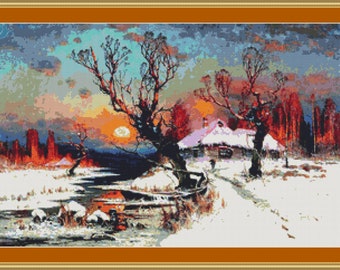 Sunrise In Winter Cross Stitch Pattern