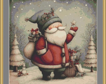 Santa In Snow 3 Cross Stitch Pattern - Digital Download, Christmas, PDF Files, Santa Claus