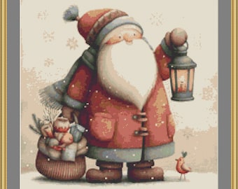 Santa In Snow 2 Cross Stitch Pattern