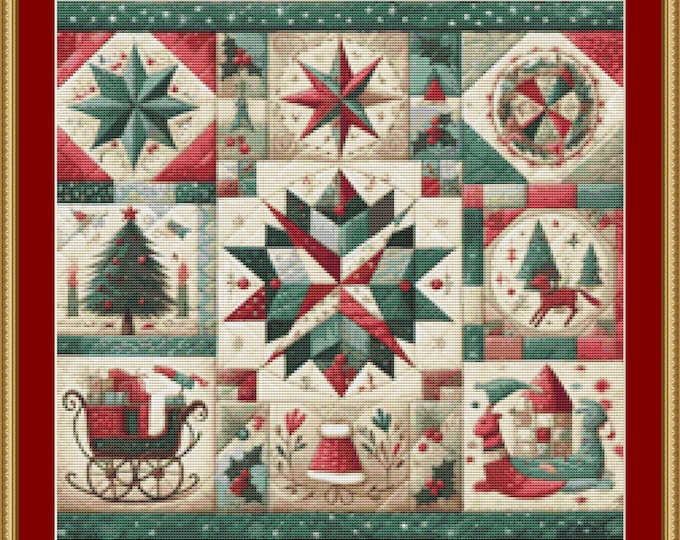 Featured listing image: Christmas Quilt 10 Cross Stitch Pattern - Christmas, Digital Download, PDF Files
